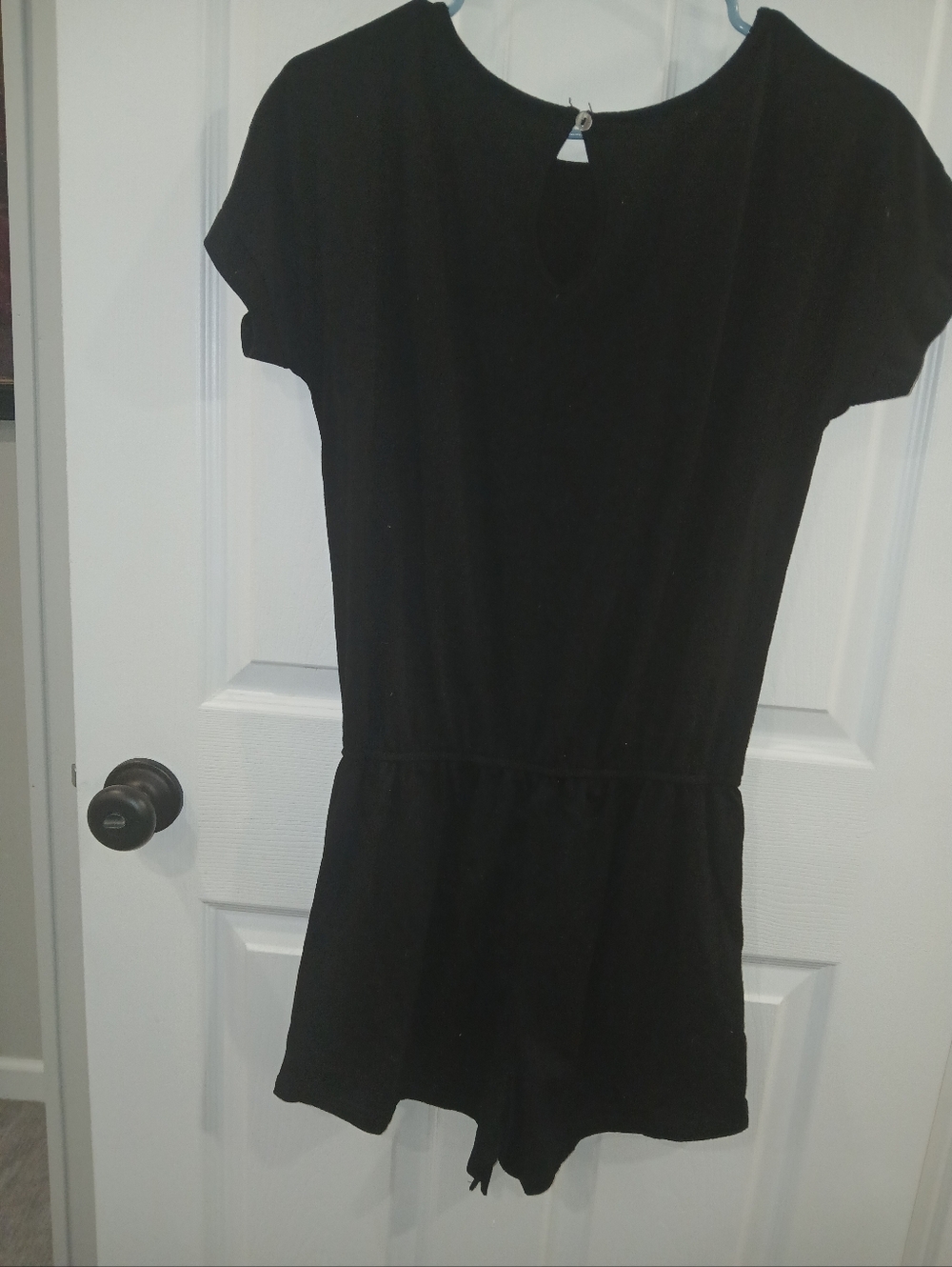 Black Short Sleeve Drawstring Romper